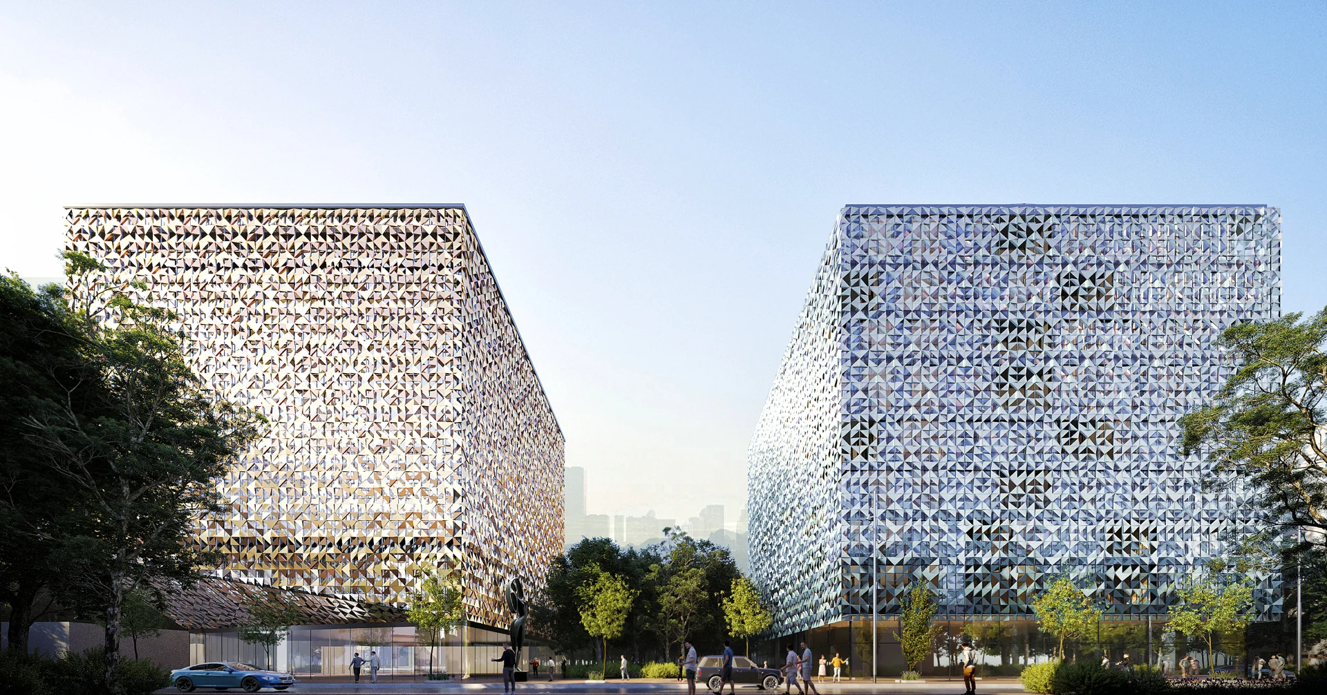 The sculptural triangular façades of Domus Cube, Tirana
